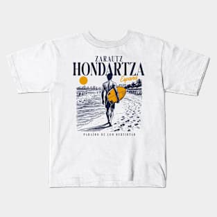 Vintage Surfing Zarautz Hondartza, Spain // Retro Surfer Sketch // Surfer's Paradise Kids T-Shirt